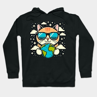 Funny Earth Day 2024 Earth Planet Cute Cat Earth Day Kids Hoodie